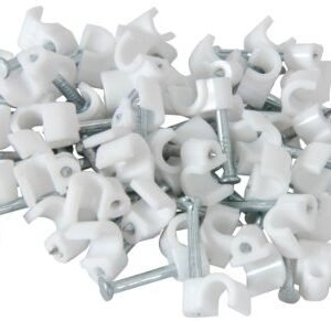 Noble 10mm Round Cable Clips with Nail Pack of 100 White